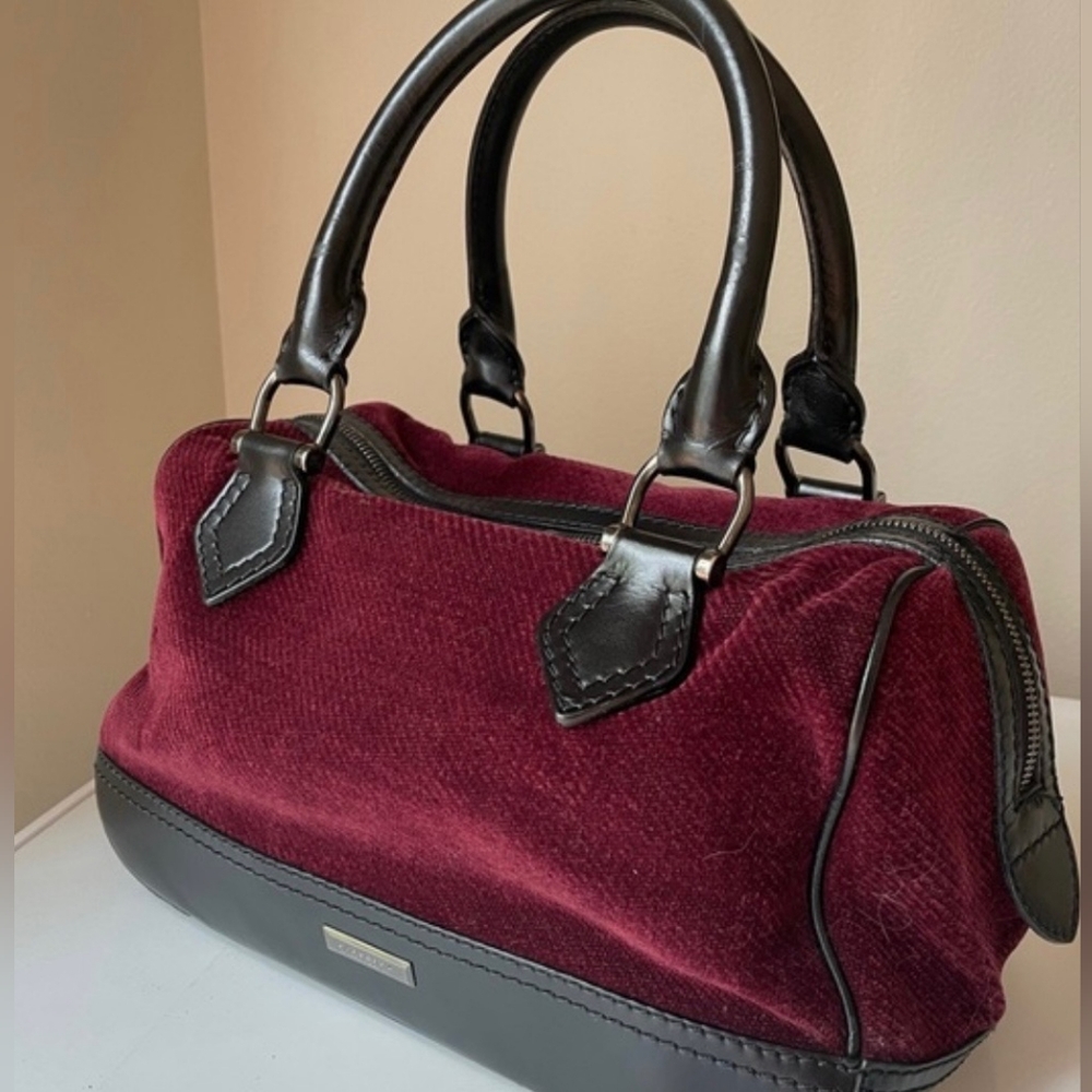 Burberry Burgandy Velvet Hand Bag